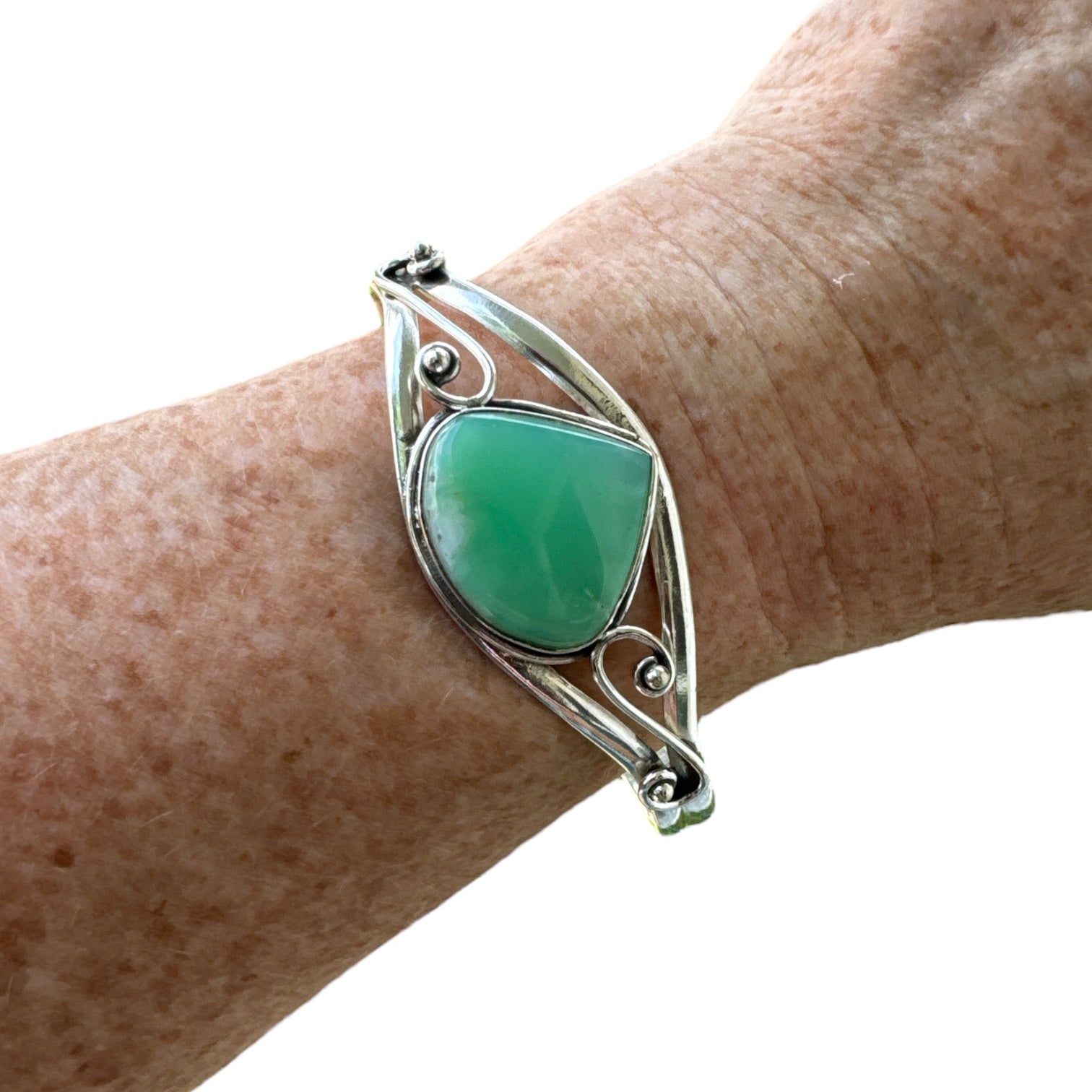 Chrysoprase Solid 925 Sterling Silver Cuff Bracelet