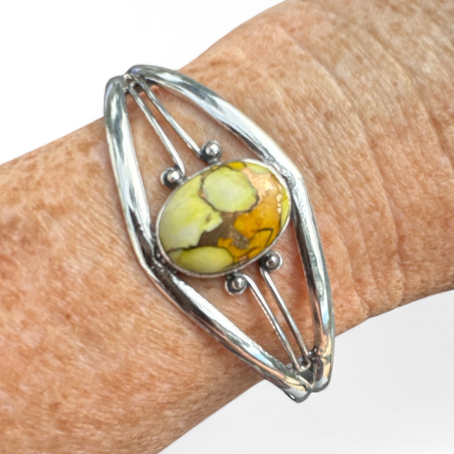 Kingman Honey Dahlia Solid 925 Sterling Silver Cuff Bracelet
