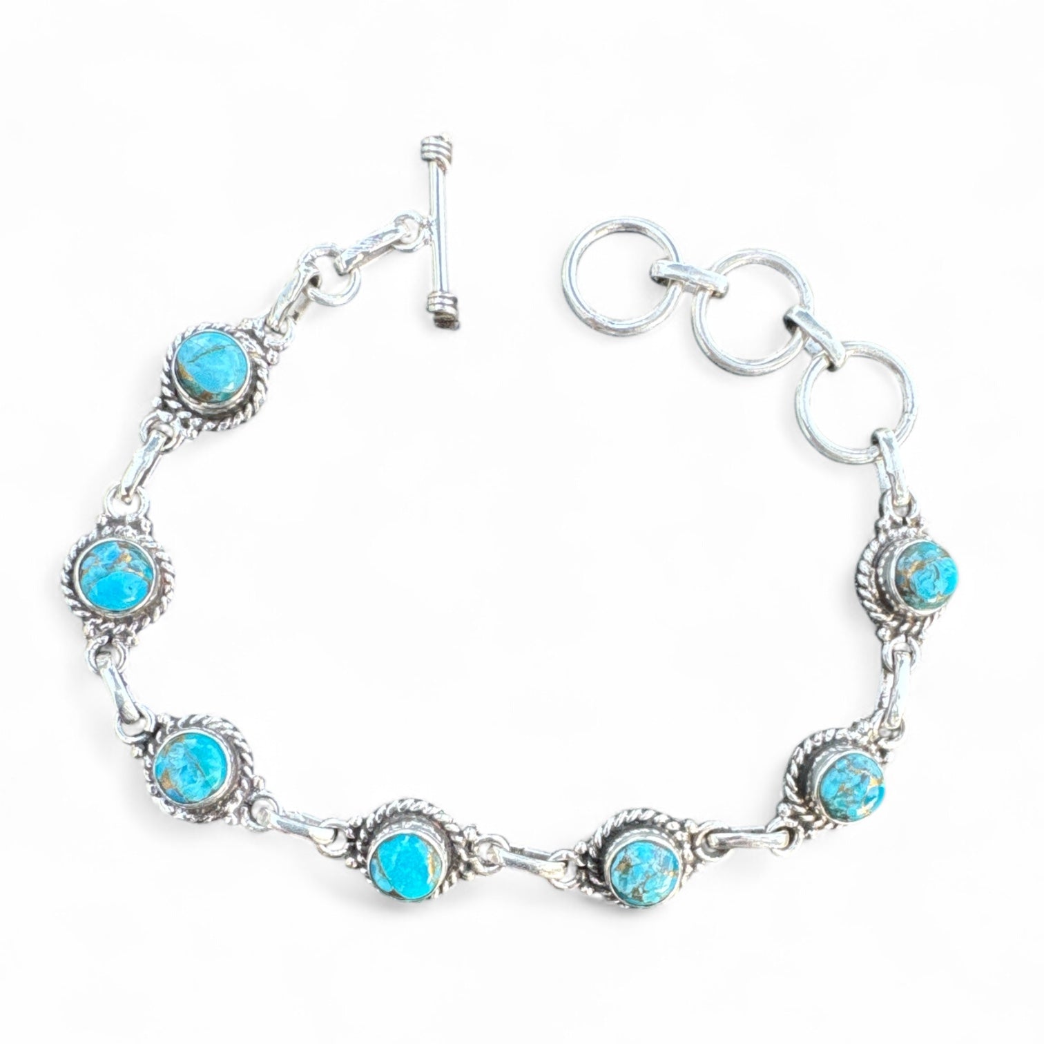 Kingman Blue Copper Turquoise Solid 925 Sterling Silver Bracelet