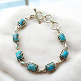 Kingman square Blue Copper Turquoise Solid 925 Sterling Silver Bracelet