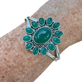 Green Onyx Flower Solid 925 Sterling Silver Cuff Bracelet