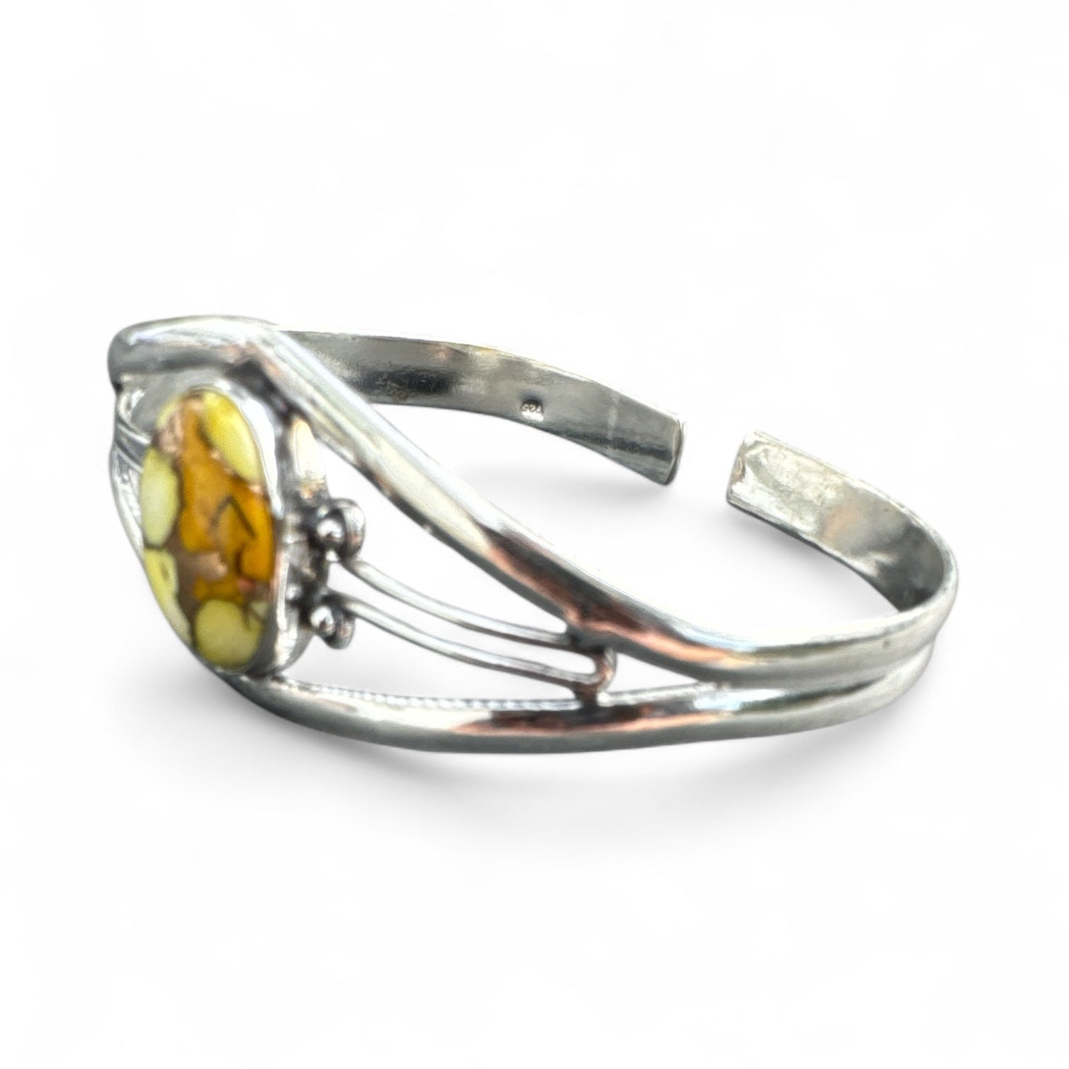 Kingman Honey Dahlia Solid 925 Sterling Silver Cuff Bracelet