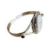 Howlite & Black Onyx Solid 925 Sterling Silver Cuff Bracelet