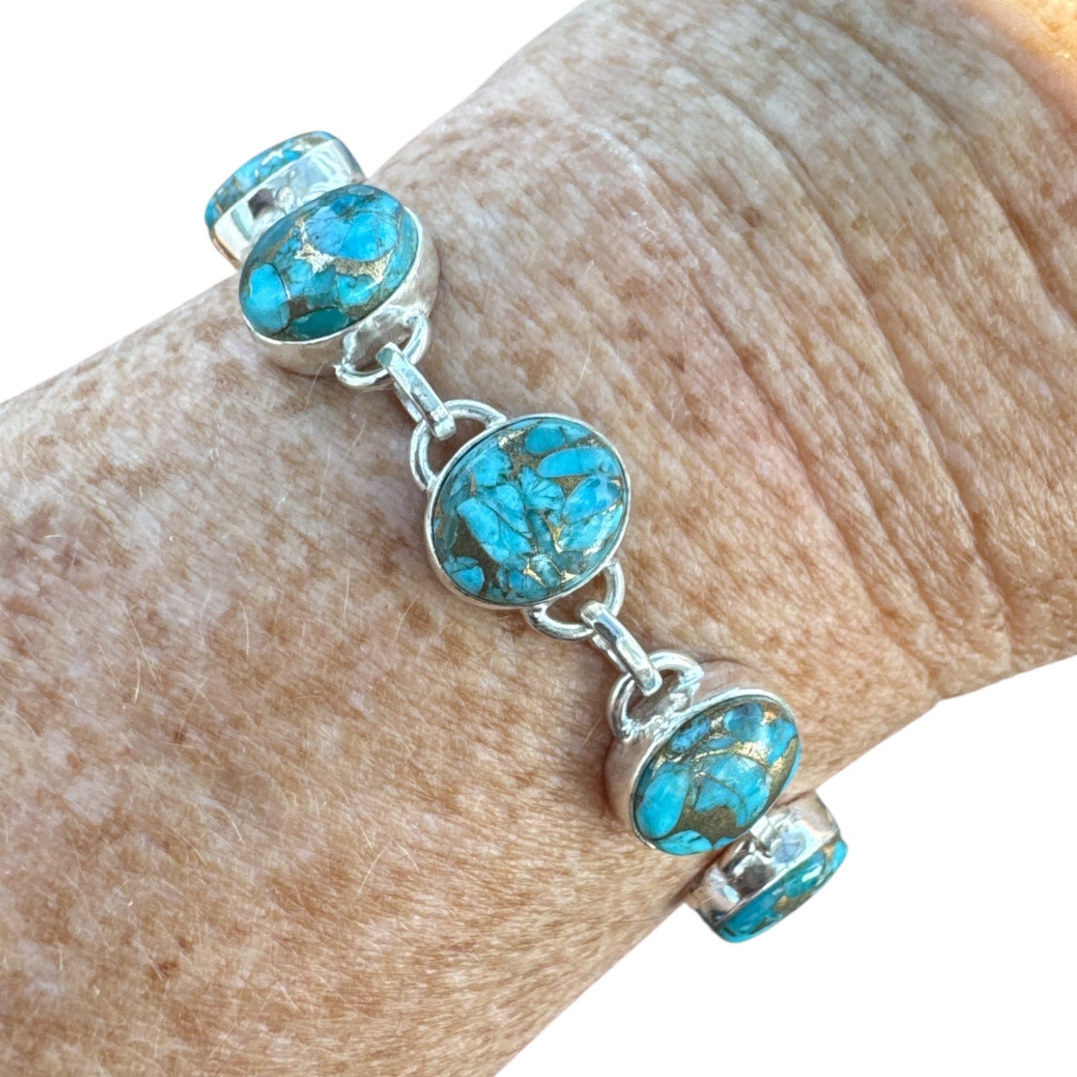 Kingman Blue Copper Turquoise Solid 925 Sterling Silver Bracelet