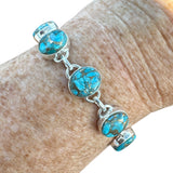 Kingman Blue Copper Turquoise Solid 925 Sterling Silver Bracelet