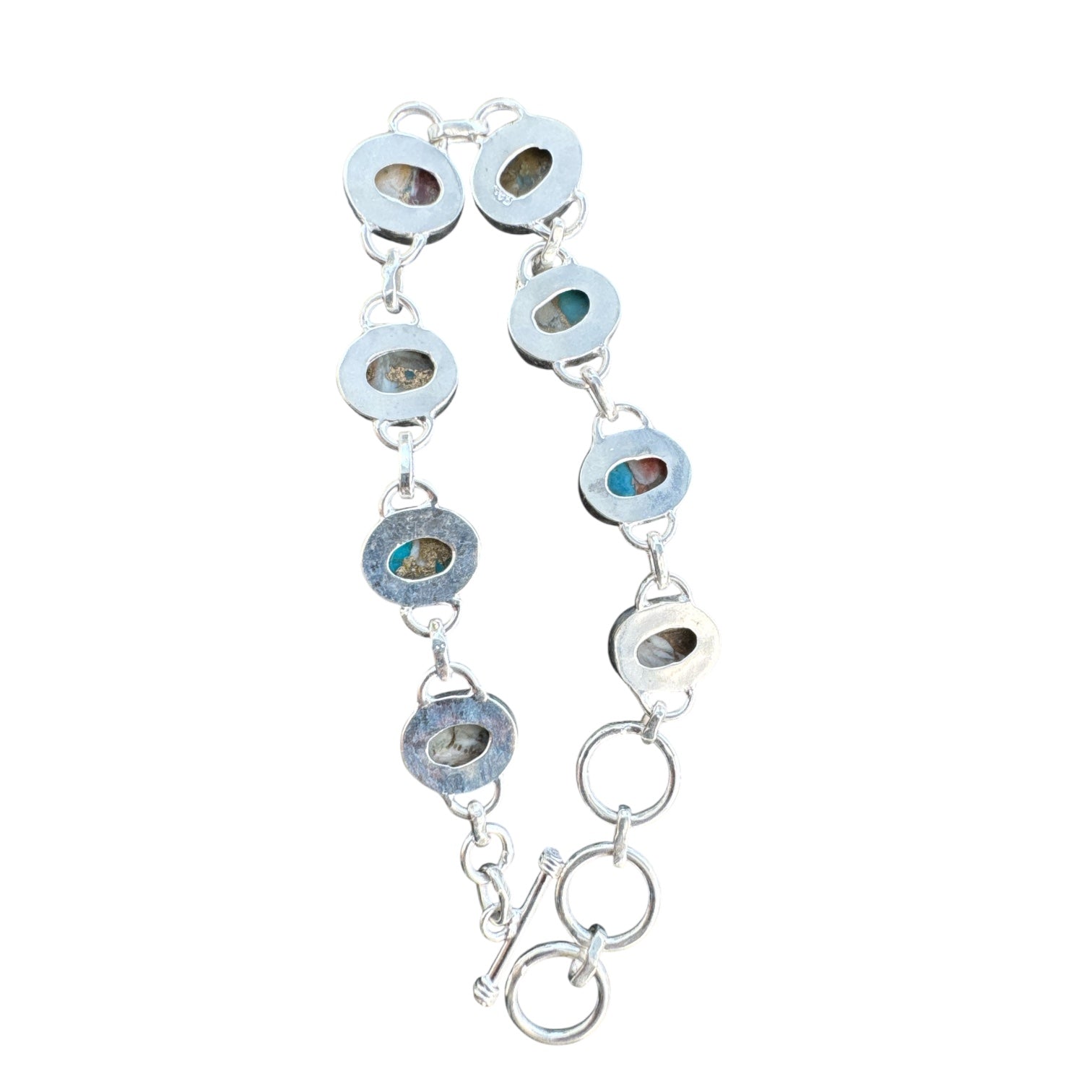 Kingman Turquoise & Spiny Oyster Solid 925 Sterling Silver Bracelet