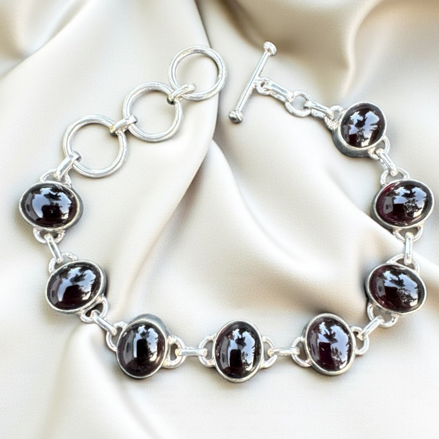 Garnet Solid 925 Sterling Silver Bracelet