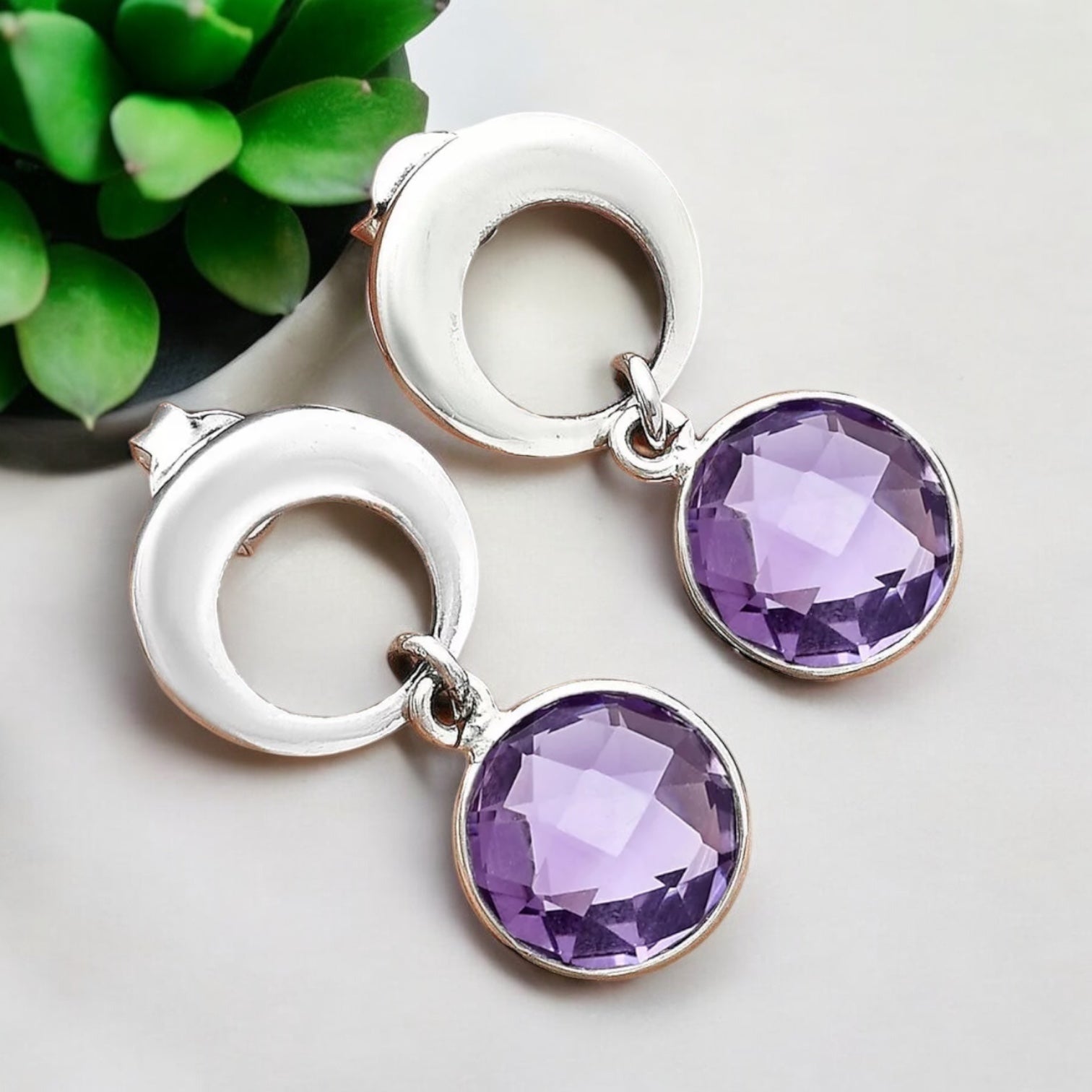 Amethyst Solid 925 Sterling Silver Earrings