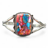 Kingman Pink Dahlia Solid 925 Sterling Silver Cuff Bracelet