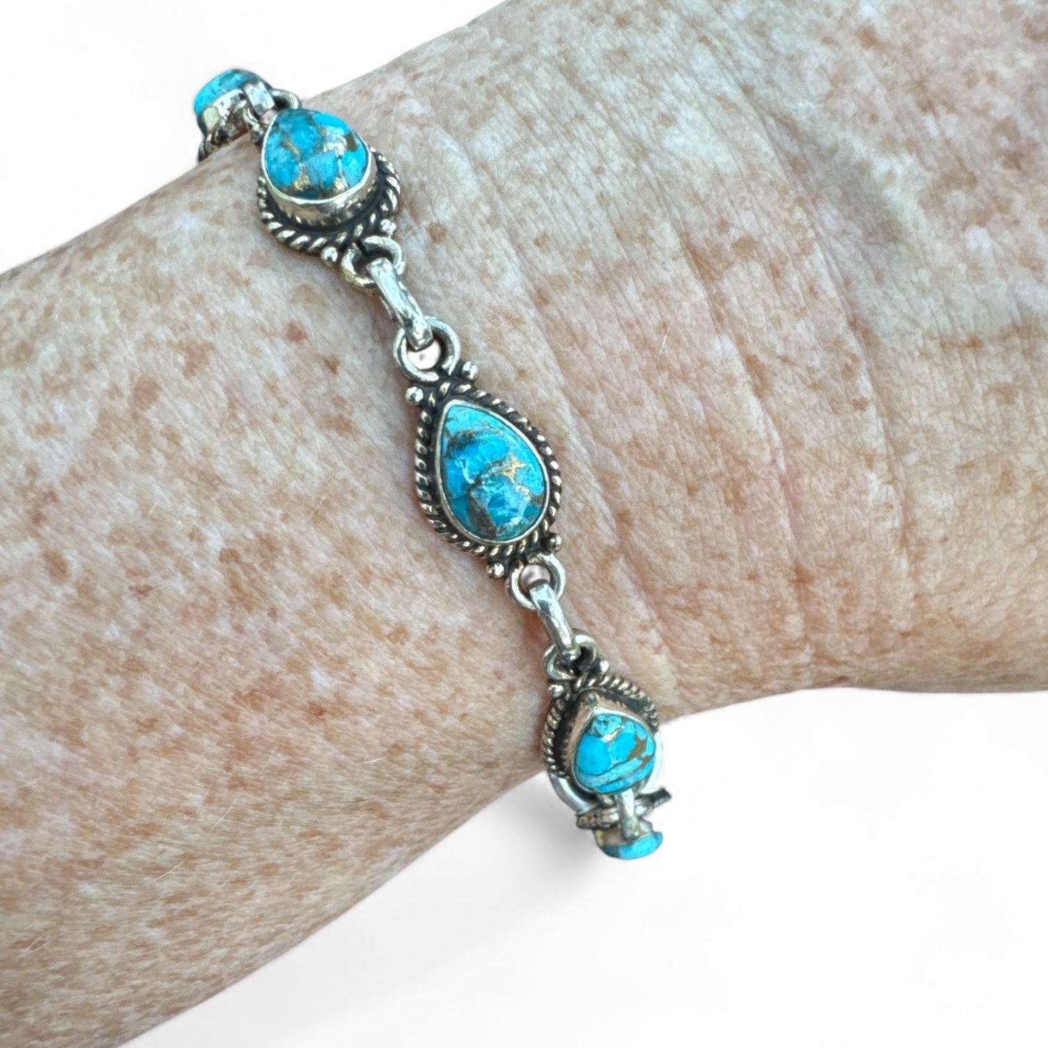 Kingman Blue Copper Turquoise Solid 925 Sterling Silver Bracelet