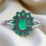 Green Onyx Flower Solid 925 Sterling Silver Cuff Bracelet
