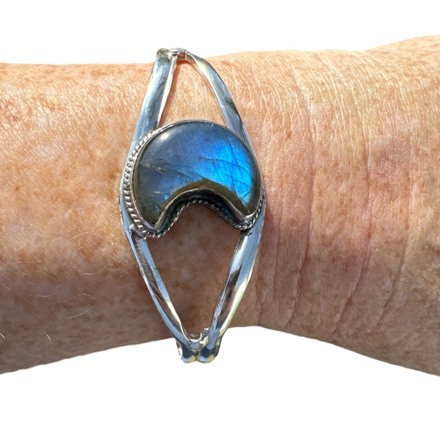 MOON Labradorite Solid 925 Sterling Silver Cuff Bracelet