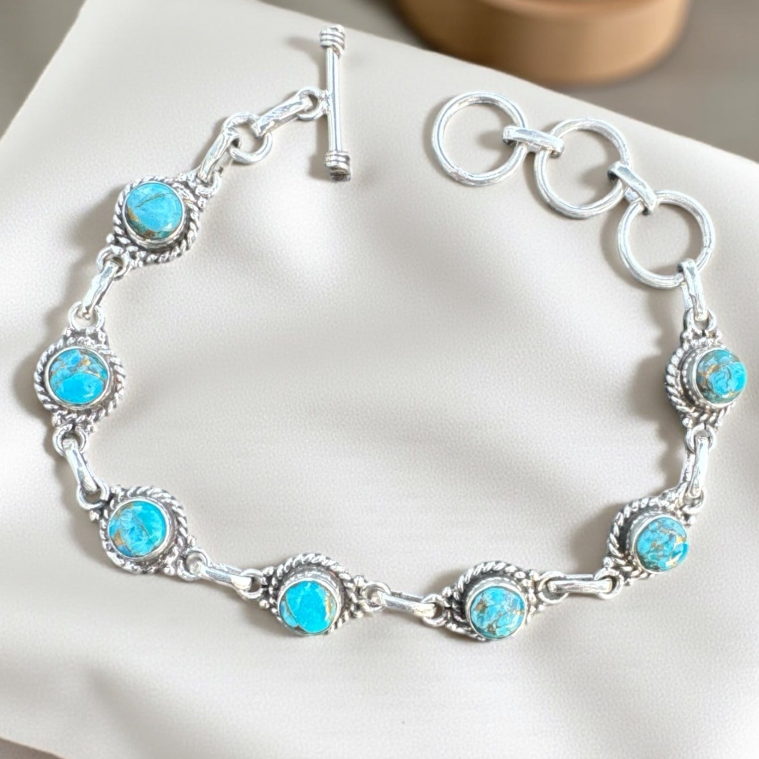 Kingman Blue Copper Turquoise Solid 925 Sterling Silver Bracelet