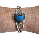 MOON Labradorite Solid 925 Sterling Silver Cuff Bracelet