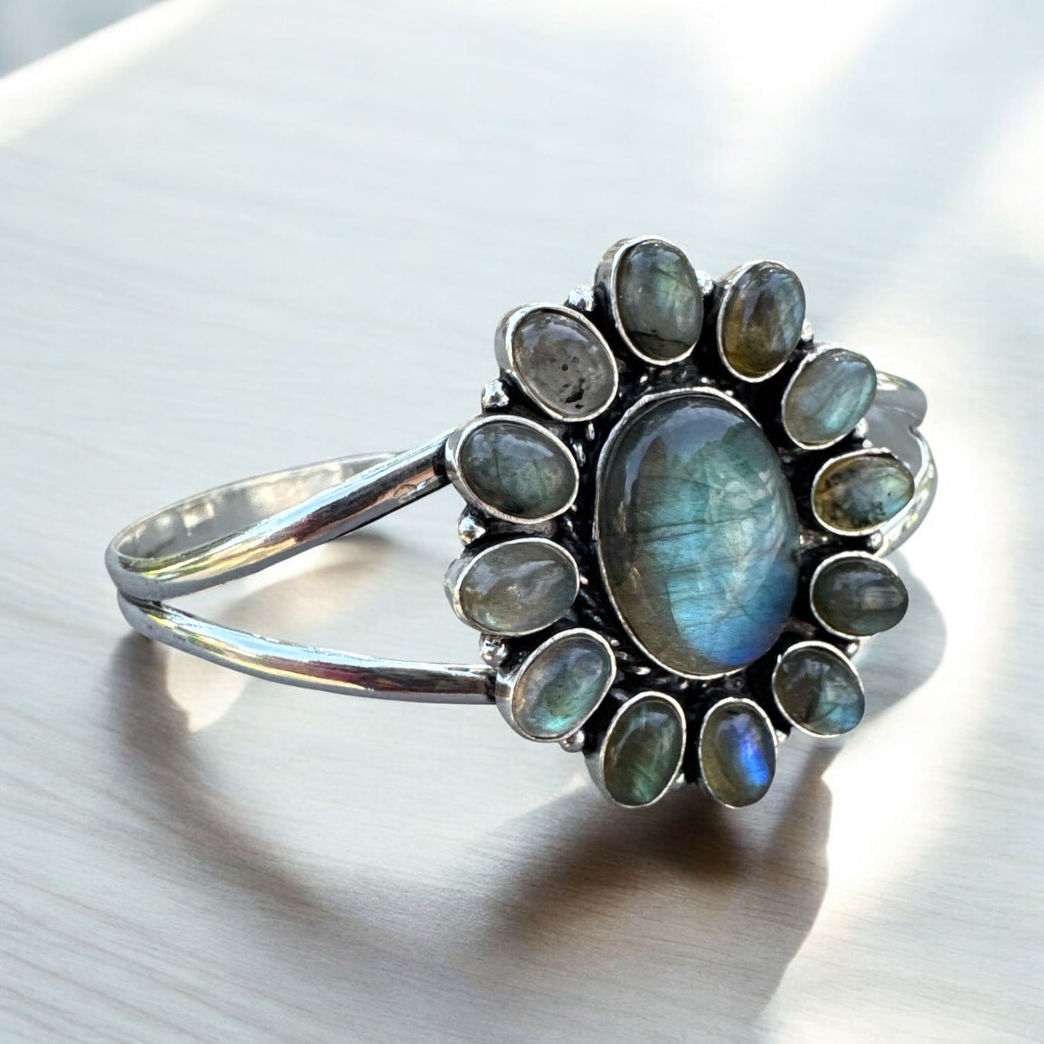 Labradorite Solid 925 Sterling Silver Cuff Bracelet
