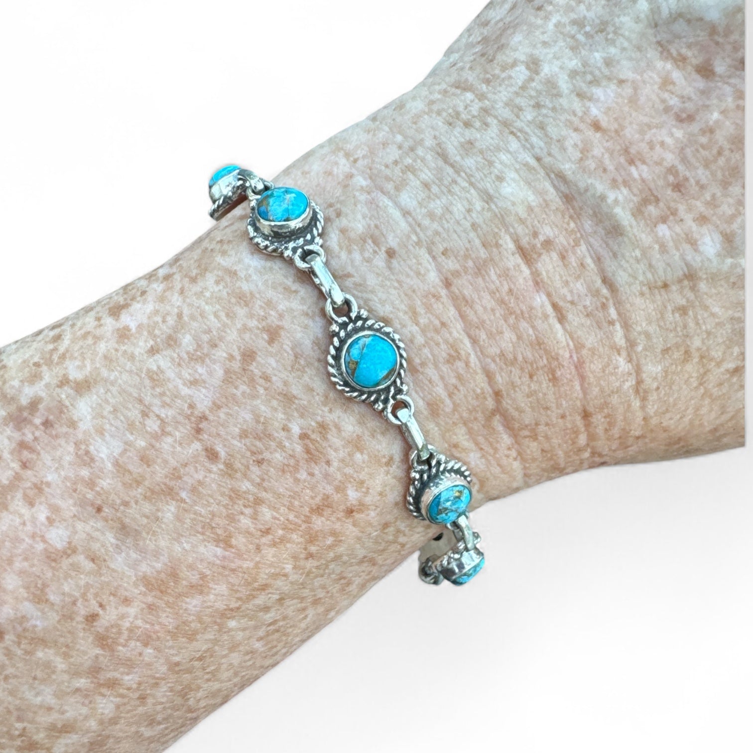 Kingman Blue Copper Turquoise Solid 925 Sterling Silver Bracelet