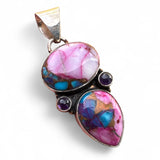 Kingman Pink Dahlia Turquoise & Amethyst Solid 925 Sterling Silver Pendant