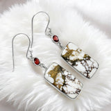 Wild Horse Jasper & Garnet Solid 925 Sterling Silver Earrings