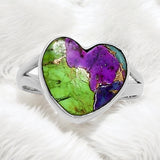 HEART Green & Purple Turquoise Solid 925 Sterling Silver Ring 9