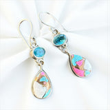 Kingman Cotton Candy Turquoise & Blue Topaz Solid 925 Sterling Silver Earrings