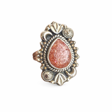 Faceted Sunstone Solid 925 Sterling Silver Ring 7.5