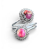 Kingman Pink Dahlia Turquoise Solid 925 Sterling Silver Ring ADJ