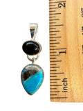 Kingman Turquoise w Pyrite & Onyx Solid 925 Sterling Silver Pendant