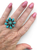 Flower Kingman Turquoise Solid 925 Sterling Silver Ring ADJ