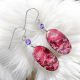 Pink Thulite & Amethyst Solid 925 Sterling Silver Earrings