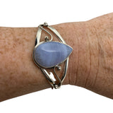 Blue Lace Agate Solid 925 Sterling Silver Cuff Bracelet