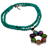 Rainbow of Turquoise Solid 925 Sterling Silver Pendant Beaded Necklace