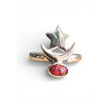 Lab Fire Opal Moon & Star Solid 925 Sterling Silver Ring 7