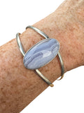 Blue Lace Agate Solid 925 Sterling Silver Cuff Bracelet