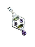 Peridot & Amethyst Solid 925 Sterling Silver Pendant