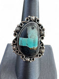 Black Jack Turquoise Solid 925 Sterling Silver Ring 8