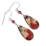 Snakeskin Jasper & Garnet Solid 925 Sterling Silver Earrings