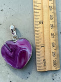 Heart Pink Purple Botswana Agate Silver Overlay Pendant