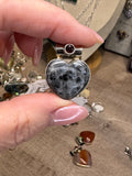 HEART Larvikite & Garnet & Solid 925 Sterling Silver Pendant