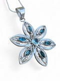 Flower Blue Topaz Solid 925 Sterling Silver Pendant with 18 inch chain necklace