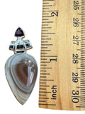 Botswana Agate & Garnet Solid 925 Sterling Silver Pendant
