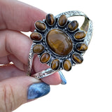 Tiger Eye Flower Solid 925 Sterling Silver Cuff Bracelet