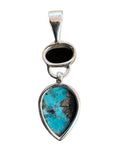 Kingman Turquoise w Pyrite & Onyx Solid 925 Sterling Silver Pendant
