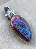 Titanium Druzy & Amethyst Solid 925 Sterling Silver Pendant