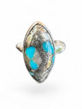 Kingman Turquoise with Pyrite Solid 925 Sterling Silver Ring 10