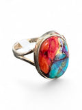 Kingman Pink Dahlia Turquoise Solid 925 Sterling Silver Ring 8.5