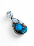Kingman Turquoise & Spiny Oyster Solid 925 Sterling Silver Pendant