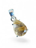 Gold Rutilated Quartz Solid 925 Sterling Silver Pendant