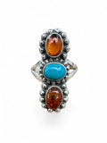 Baltic Amber & Kingman Turquoise Solid 925 Sterling Silver Ring 6