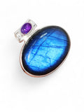 Blue Labradorite & Amethyst Solid 925 Sterling Silver Pendant