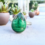 Malachite Solid 925 Sterling Silver Ring – Pear Shape 8.5